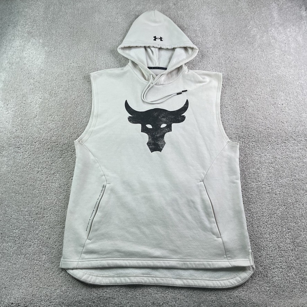 Under Armour Hoodie Mens Large Cream Sleeveless Project Rock Charged Cotton Gym
